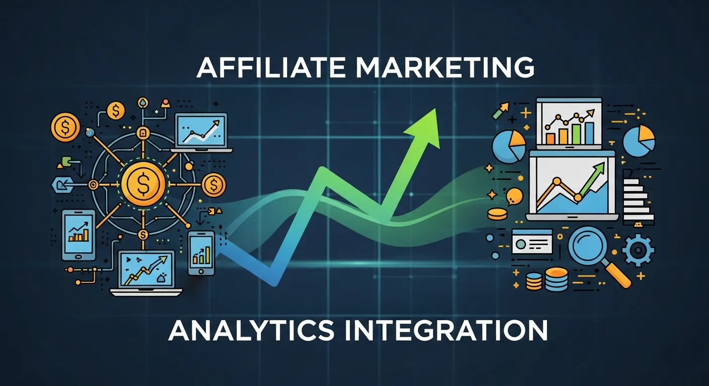 A dashboard visualizing affiliate marketing metrics, including top-performing pages, click-through rates, and referral sources tracked via Google Analytics.