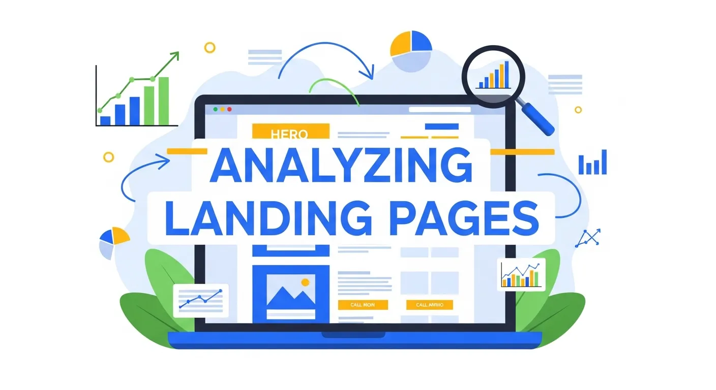 Google Analytics Landing Pages report showing sessions, conversion rate, and bounce rate for website URLs.