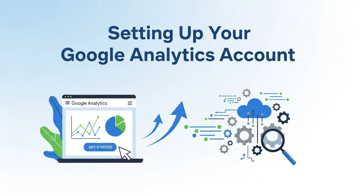 Google Analytics account setup screen with 'Start Measuring' button highlighted.